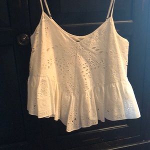 Short white lace lined top ruffled